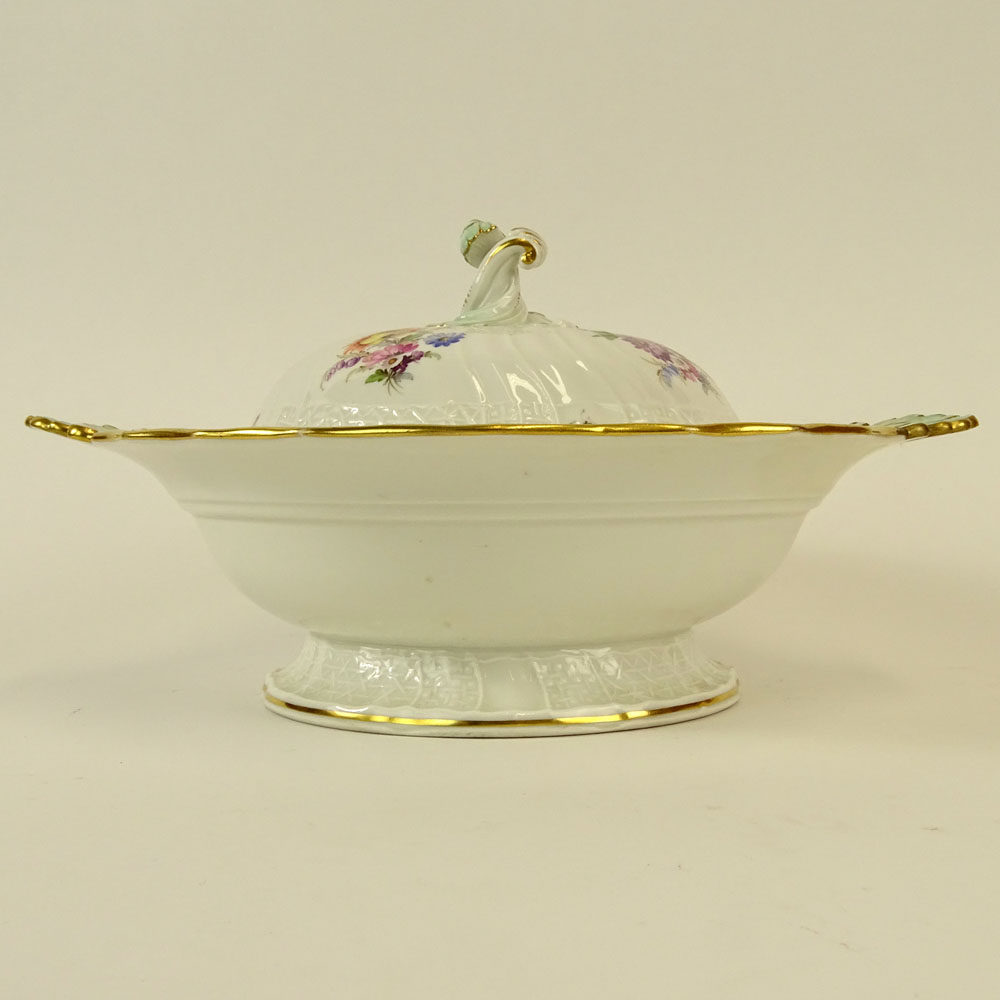 Meissen Hand painted Porcelain Covered Entrée Serving Bowl.