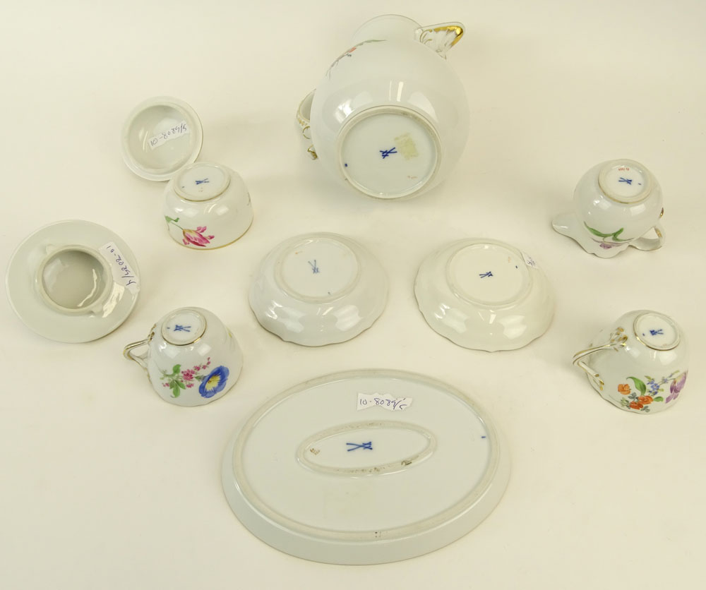 Meissen Hand Painted Porcelain Partial Tea/Coffee Service.