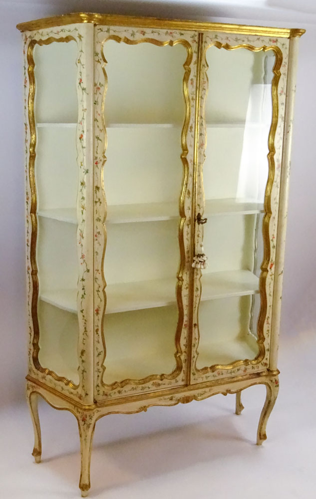Early Mid 20th Century Probably Italian Painted and Parcel Gilt Vitrine.