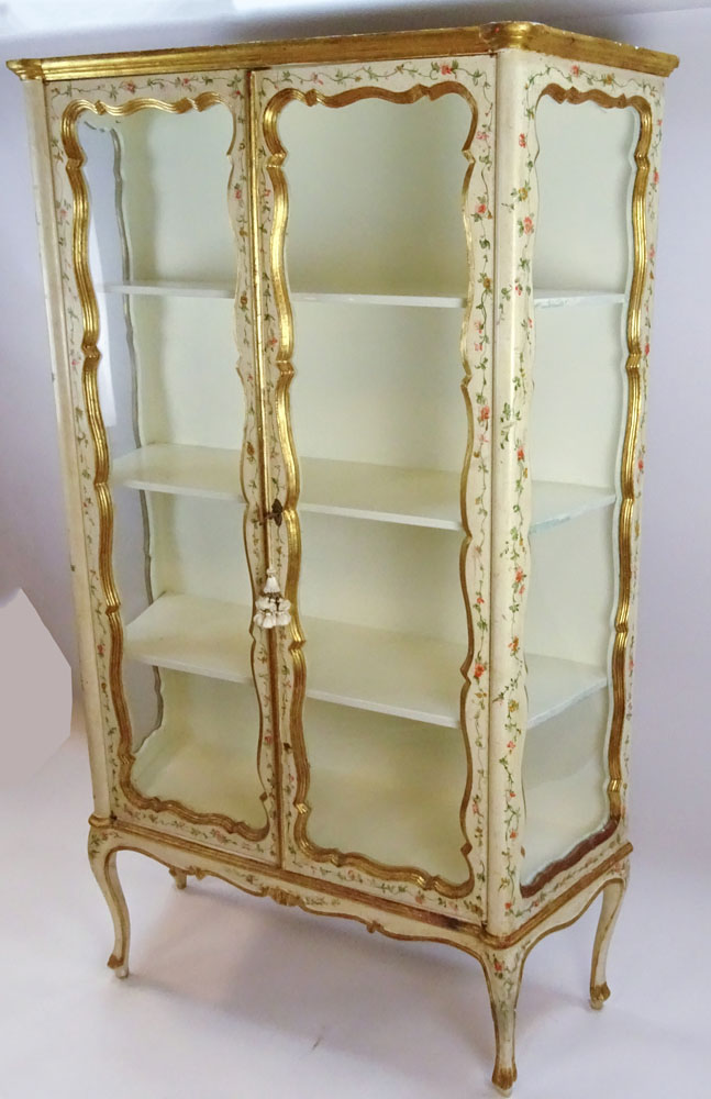 Early Mid 20th Century Probably Italian Painted and Parcel Gilt Vitrine.