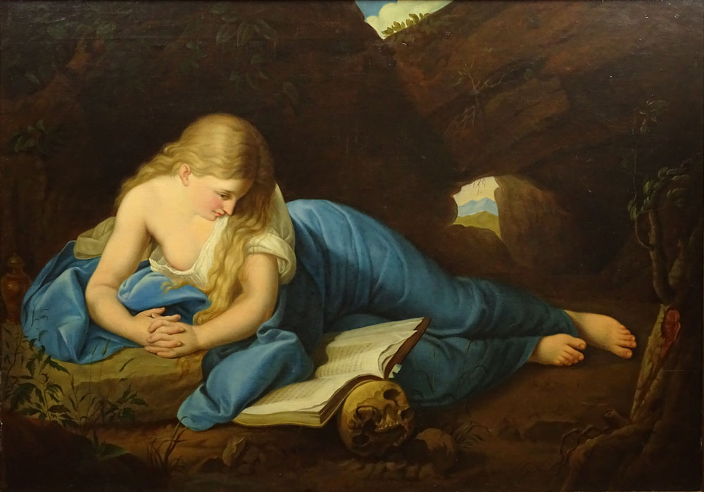 Antique Continental Oil on Canvas "The Penitent Magdalen"