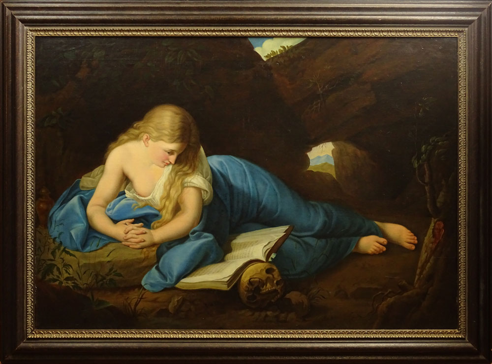 Antique Continental Oil on Canvas "The Penitent Magdalen"