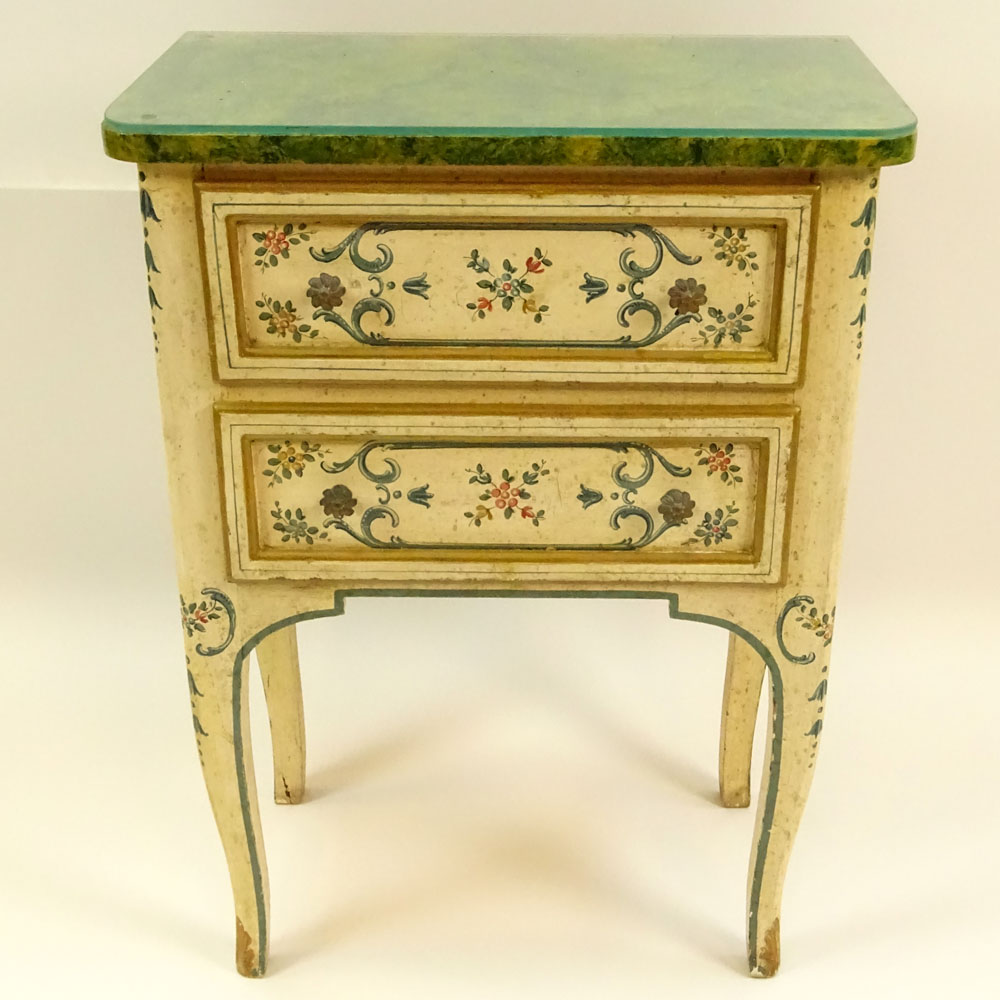 Mid 20th Century Probably Italian Painted and Parcel Gilt 2 drawer small commode