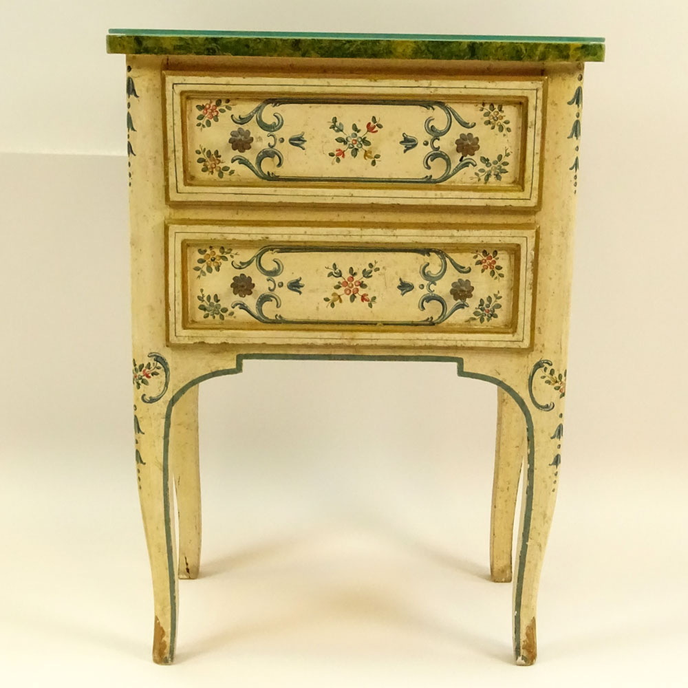 Mid 20th Century Probably Italian Painted and Parcel Gilt 2 drawer small commode