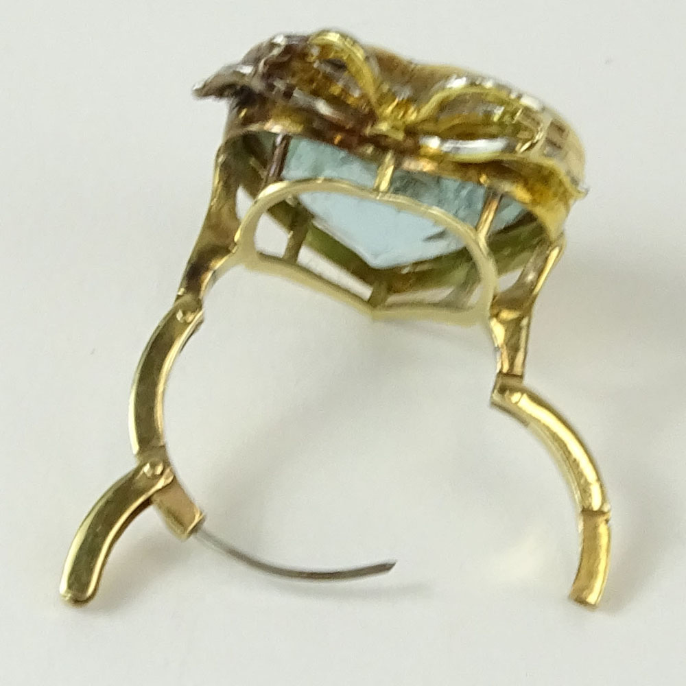 Victorian Heart Shape Aquamarine, Rose Cut Diamond and 14 Karat Yellow Gold Ring.