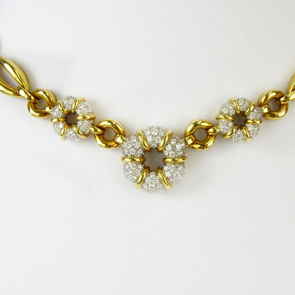 Vintage Italian 18 Karat Yellow Gold and approx. 3.5 Carat Round Cut Diamond Necklace.