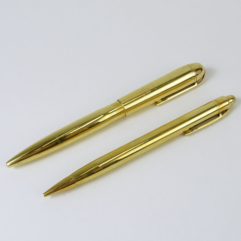 Vintage Eversharp 14 Karat Yellow Gold Skyline Fountain Pen and Repeater Pencil Set.