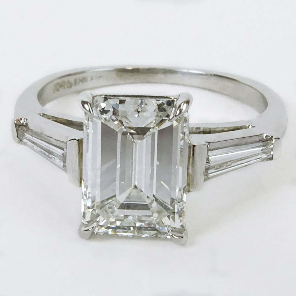 GIA Certified 2.37 Carat Emerald Cut Diamond Engagement Ring.