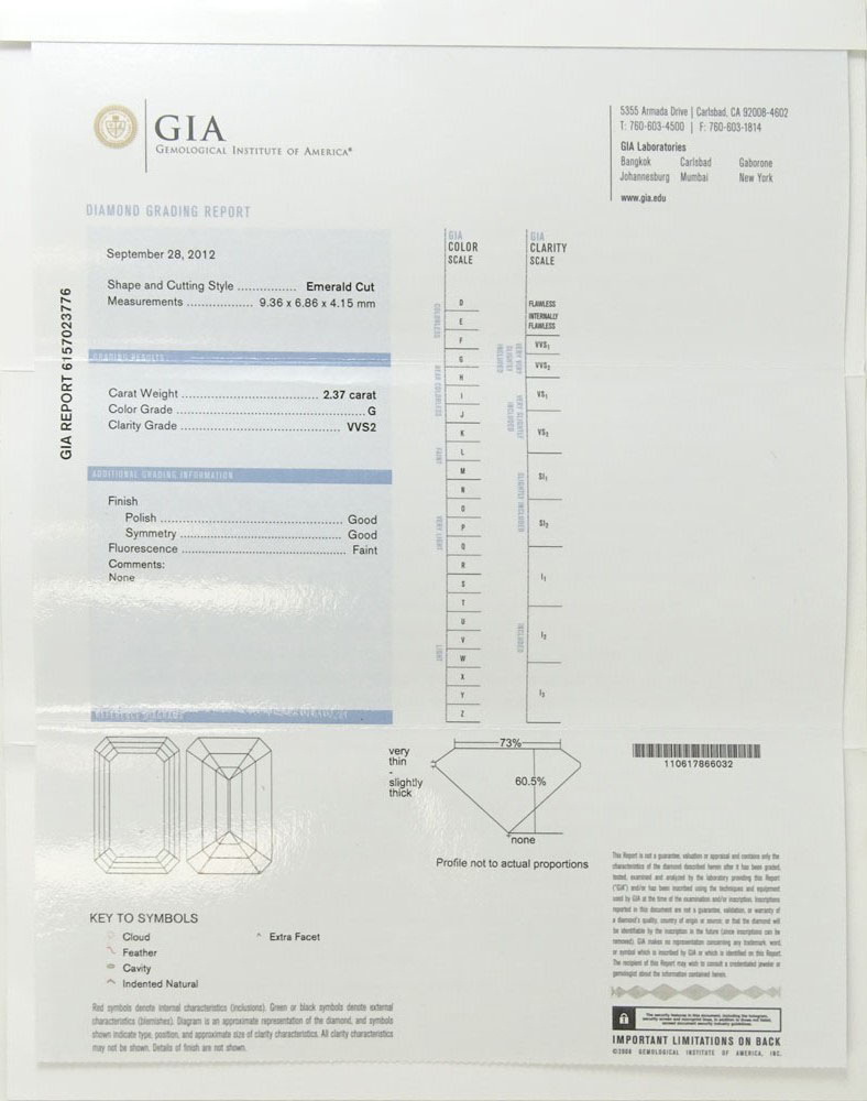 GIA Certified 2.37 Carat Emerald Cut Diamond Engagement Ring.