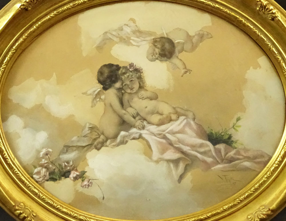 Virgilio Tojetti, Italian (1851-1901) Watercolor on paper "Cherubs" 
