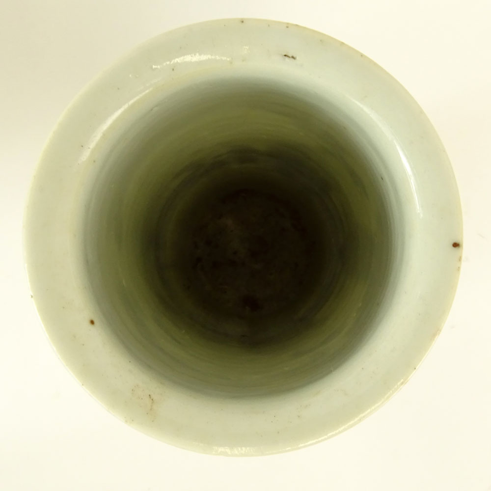 19th Century Chinese Blue and White Porcelain Cylinder Vase with Flared Rim.