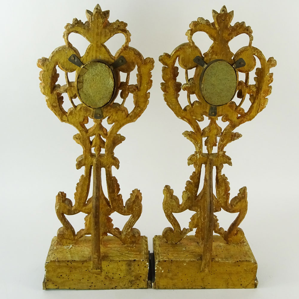 Pair of 19th Century Continental Carved and Gilt Wood Reliquaries.