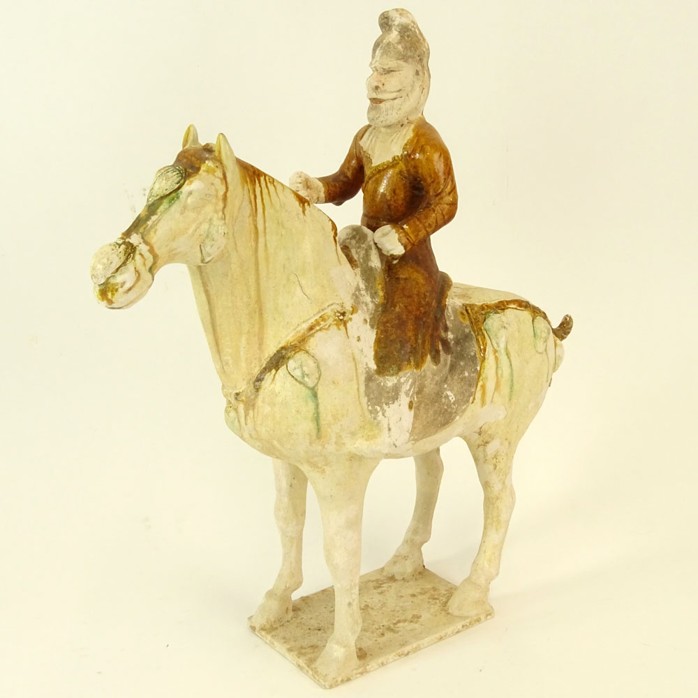 Chinese Tang Dynasty Sancai Glaze Pottery Horse and Rider.