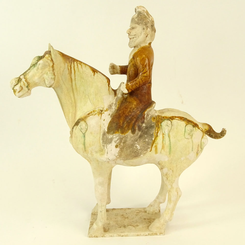 Chinese Tang Dynasty Sancai Glaze Pottery Horse and Rider.