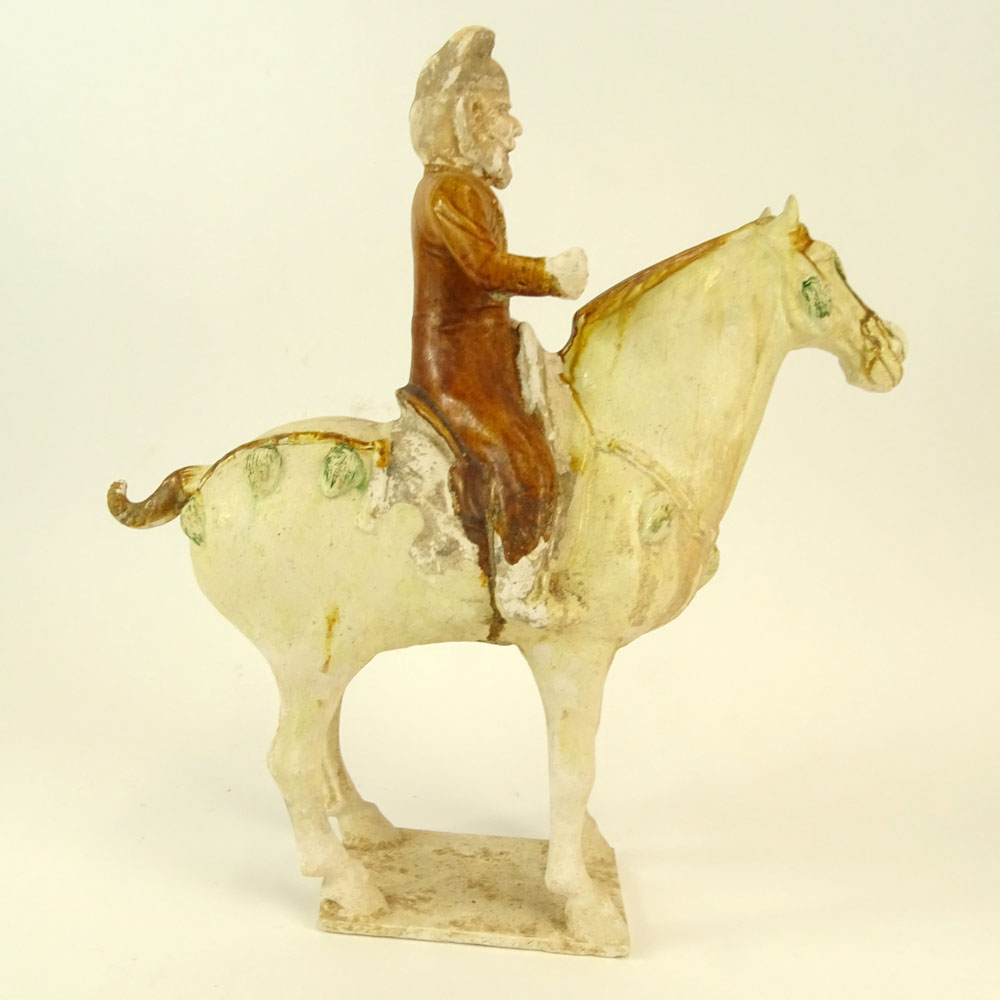 Chinese Tang Dynasty Sancai Glaze Pottery Horse and Rider.