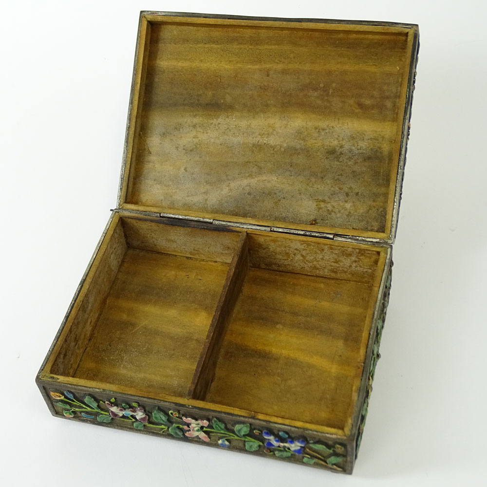 Antique Chinese Enameled Box with Applied Carved Ivory Figure.