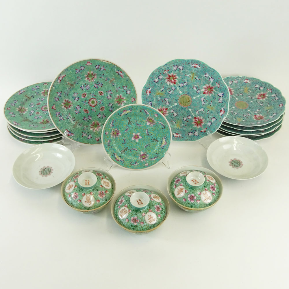 Collection of Chinese Famille Rose Turquoise Ground