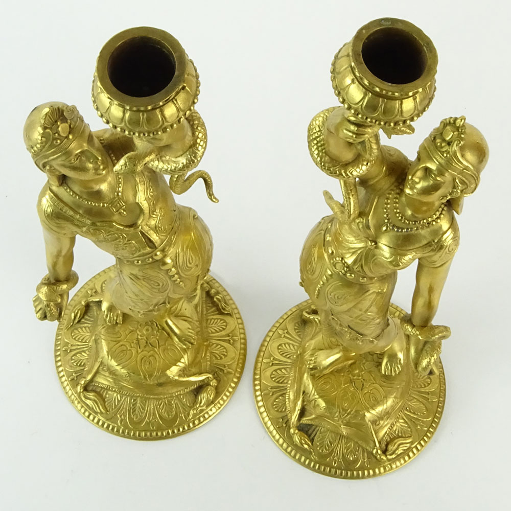 Pair of 19/20th Century French Egyptian Revival Gilt Bronze Figural Candlesticks