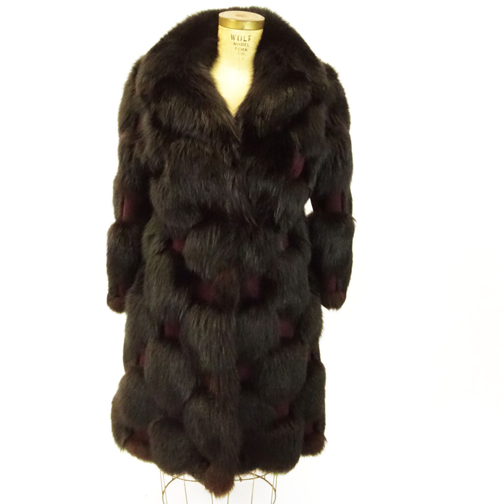 Retro Black Fox and Purple Suede Full Length Coat. Lined.
