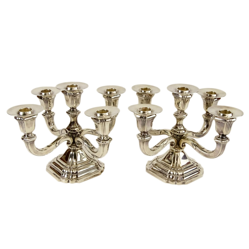 Pair of Early 20th Century German 835 Silver 5 Light Candelabra.