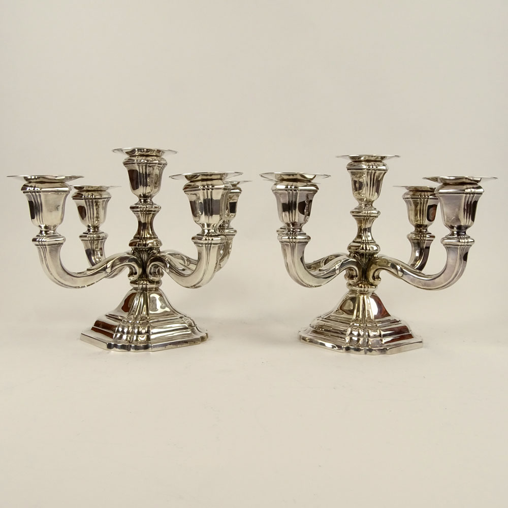 Pair of Early 20th Century German 835 Silver 5 Light Candelabra.