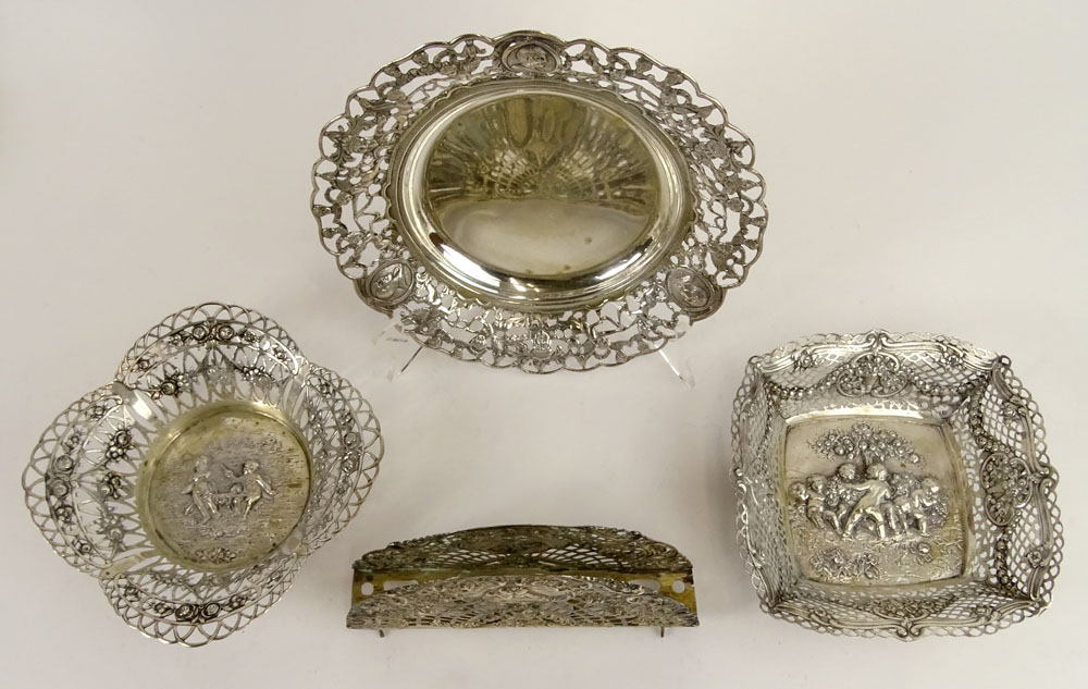 Lot of Four (4) Antique German 800 Silver Reticulated Tabletop Items.