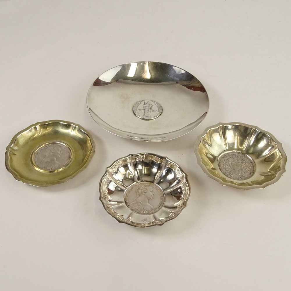 Lot of Four German 800, 835 Silver Coin Dishes. 