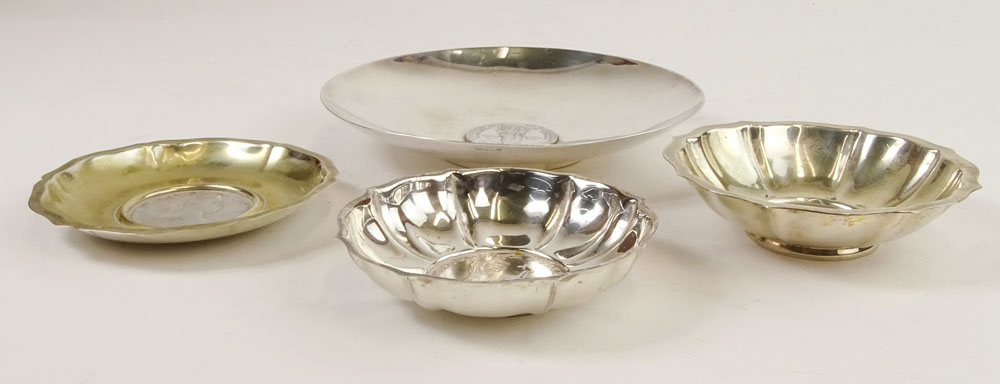 Lot of Four German 800, 835 Silver Coin Dishes. 