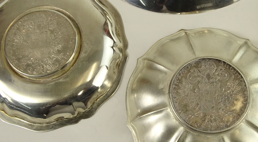 Lot of Four German 800, 835 Silver Coin Dishes. 
