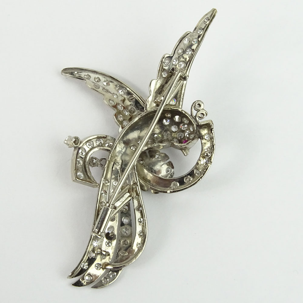 Antique Approx. 7.0 Carat Round Cut Diamond and Platinum Bird Brooch. Diamonds F-G color, VS-SI clarity. 