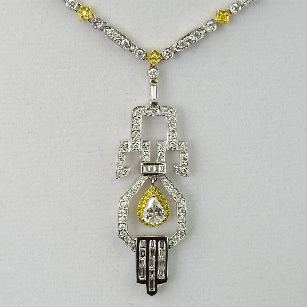 Lady's Art Deco style Diamond and 18 Karat White and Yellow Gold Pendant Necklace