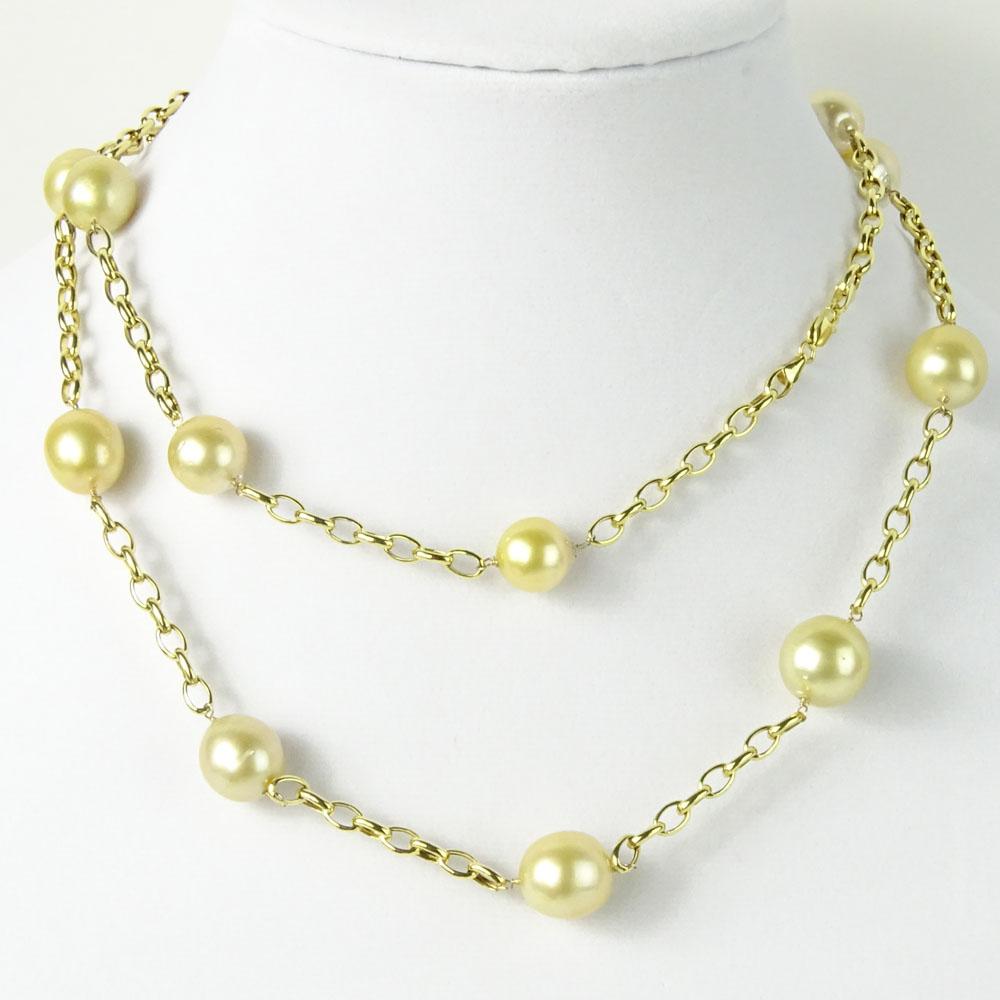 Champagne Pearl and 14 Karat Yellow Gold Necklace.