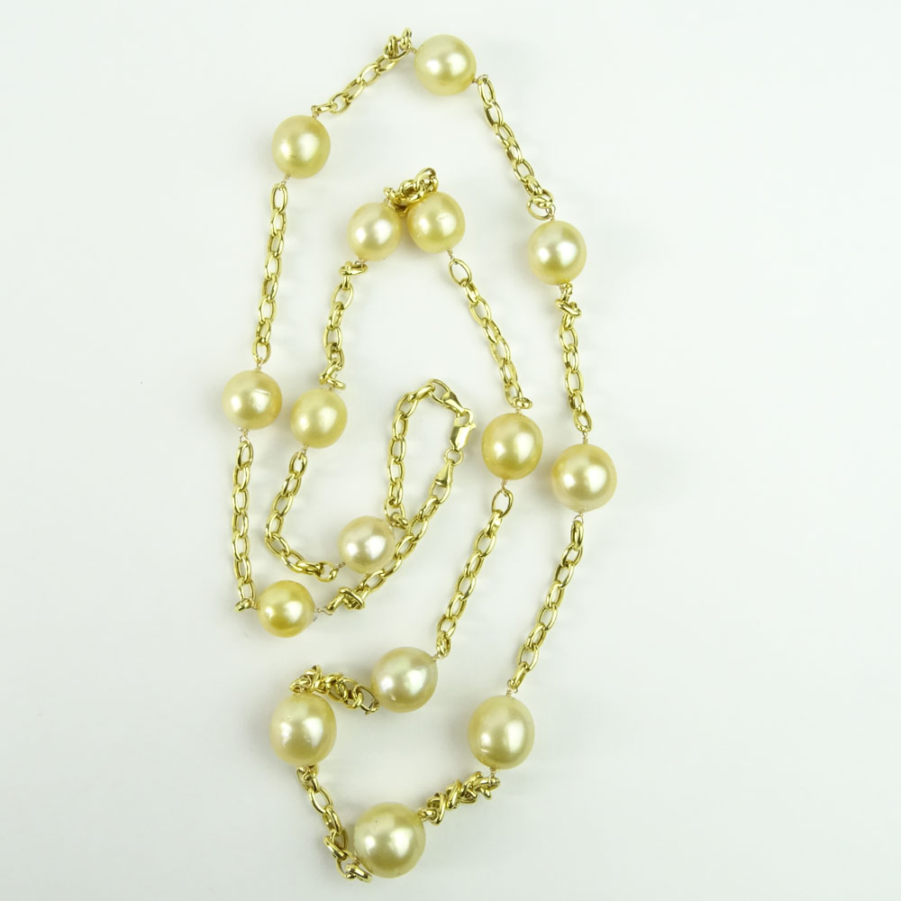 Champagne Pearl and 14 Karat Yellow Gold Necklace.