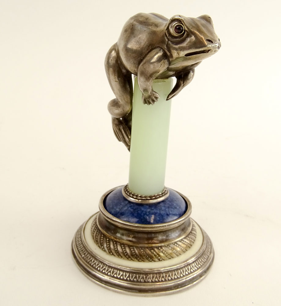 Antique Russian Silver, Jade, Lapis and Ivory Paperweight. 