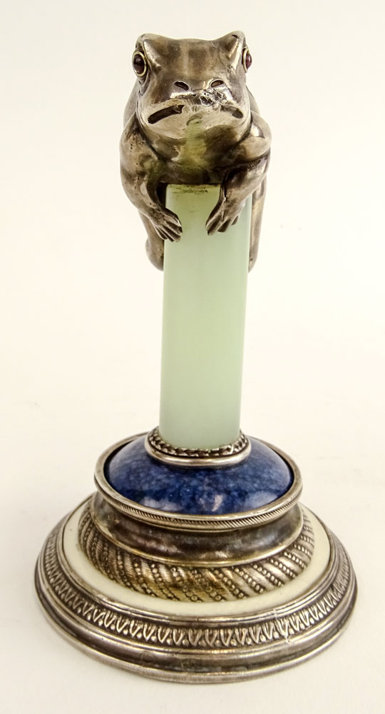 Antique Russian Silver, Jade, Lapis and Ivory Paperweight. 