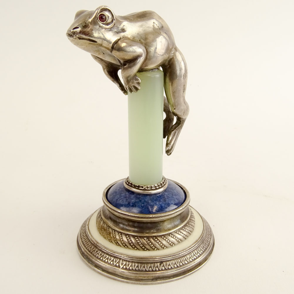 Antique Russian Silver, Jade, Lapis and Ivory Paperweight. 