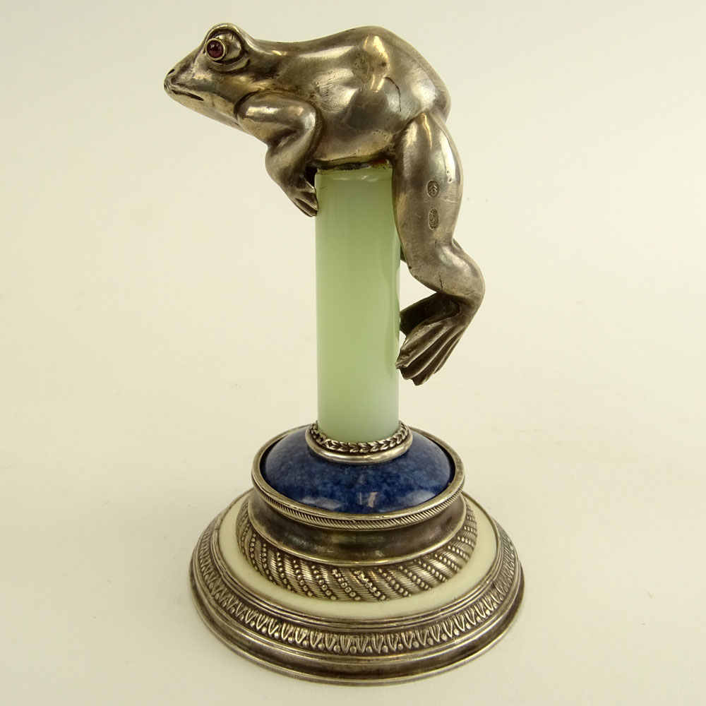 Antique Russian Silver, Jade, Lapis and Ivory Paperweight. 