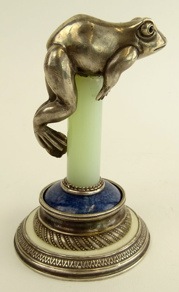 Antique Russian Silver, Jade, Lapis and Ivory Paperweight. 