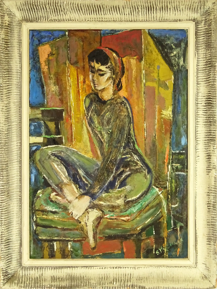 Mid-Century Cubist School Oil on Canvas "Portrait of a Girl" Signed S. McCullough.