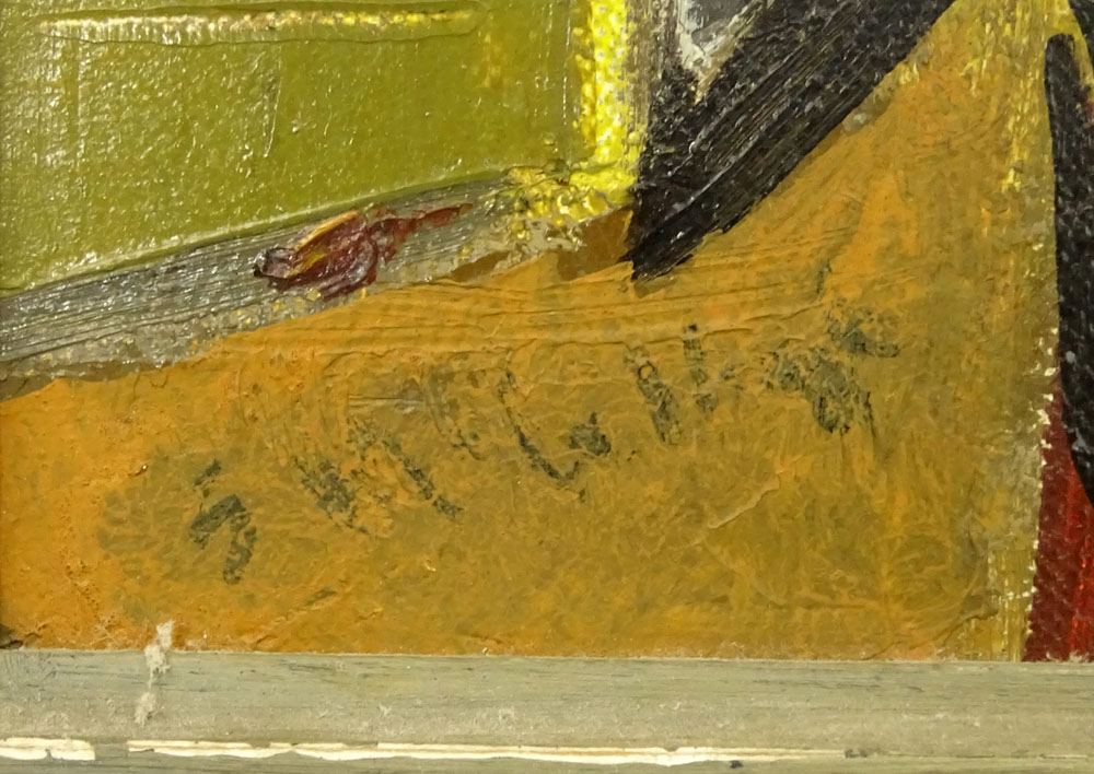 Mid-Century Cubist School Oil on Canvas "Interior" Signed S. McCullough.