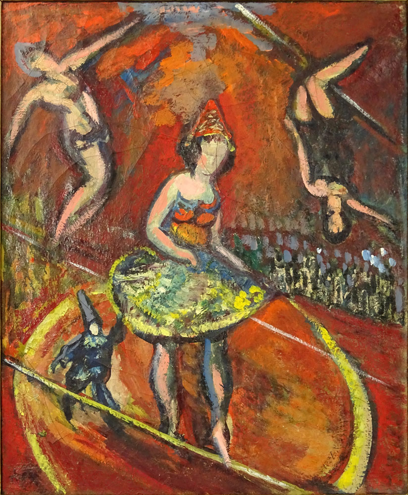 Mid-Century Cubist School Oil on Canvas. "Acrobats" 