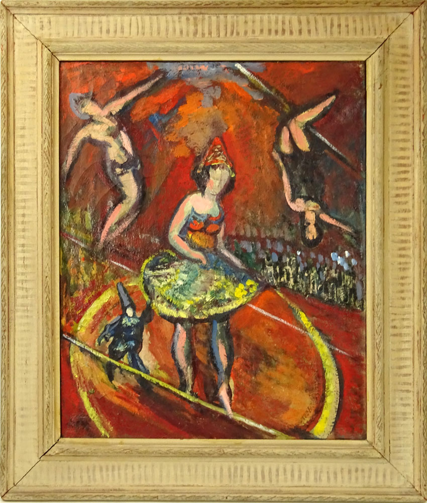 Mid-Century Cubist School Oil on Canvas. "Acrobats" 