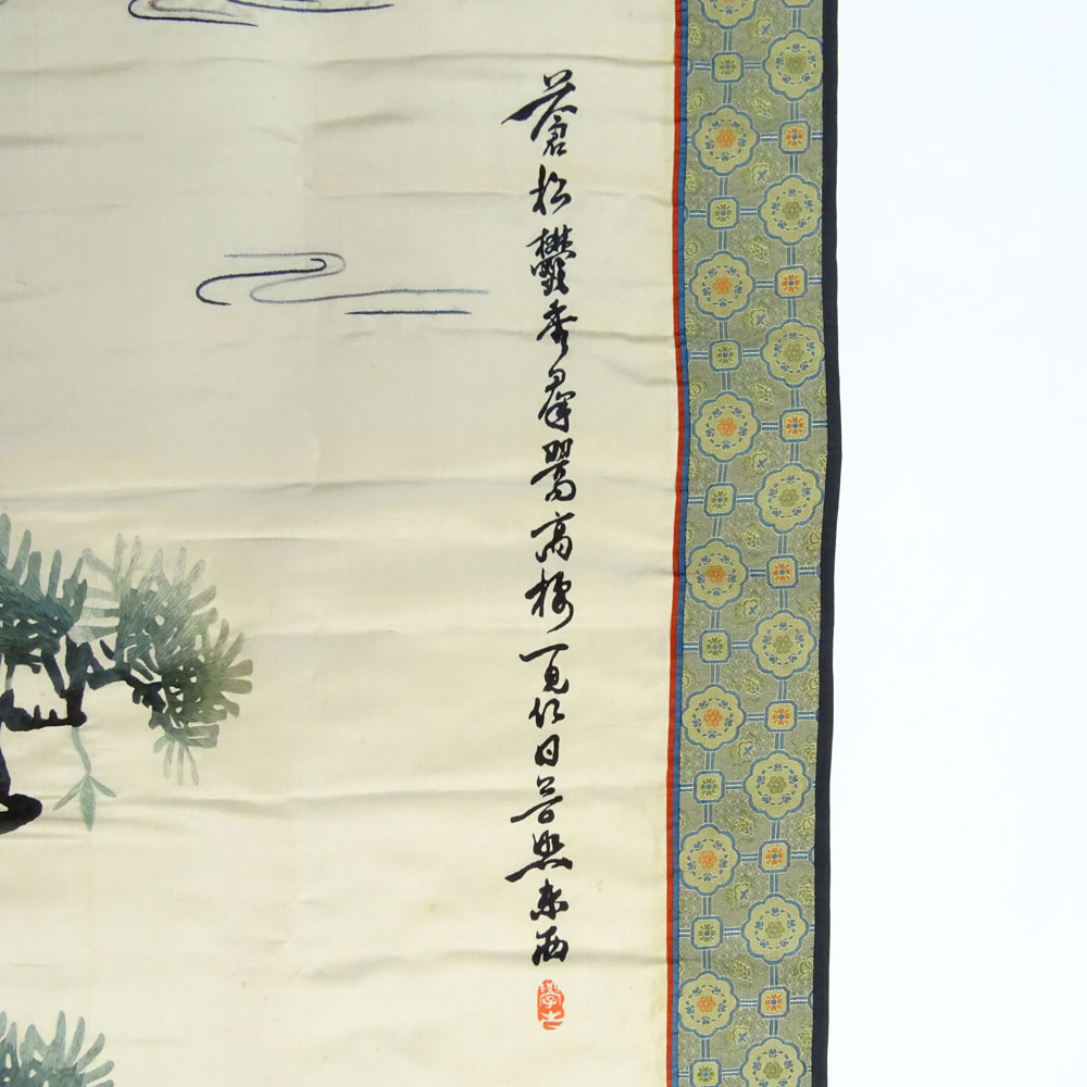 20th Century Chinese Silk Embroidered Wall Hanging Depicting a crane