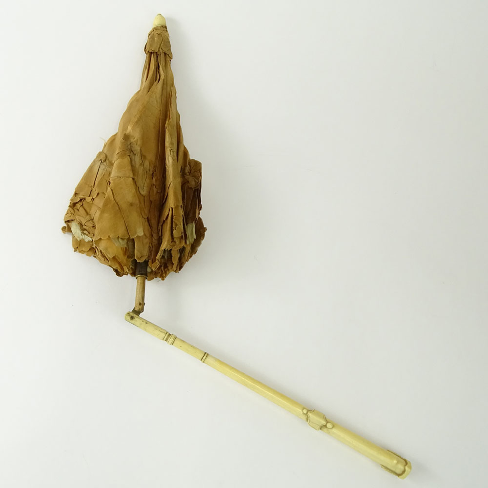 Antique Chinese Ladies Silk Parasol with Ivory Stick Handle.