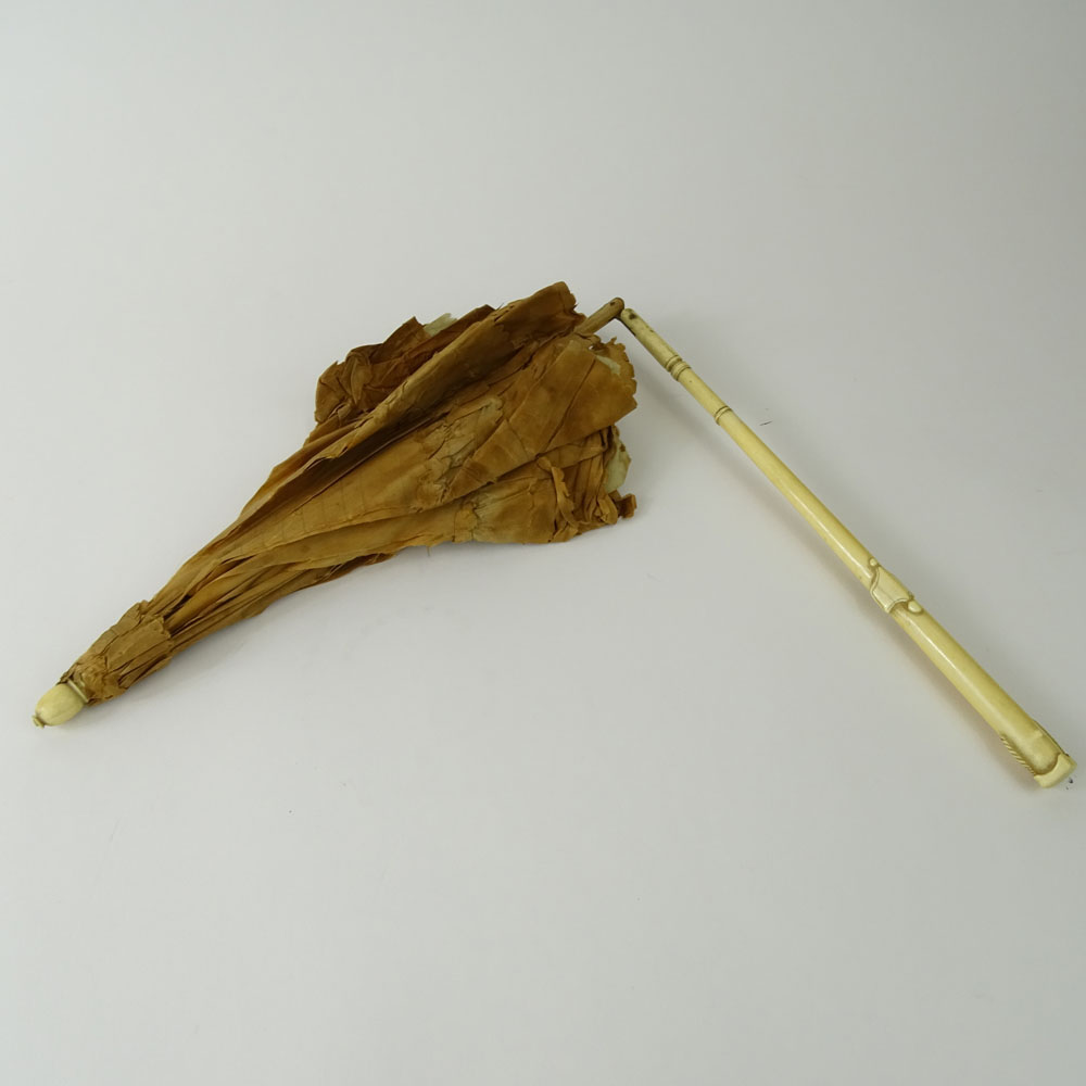 Antique Chinese Ladies Silk Parasol with Ivory Stick Handle.