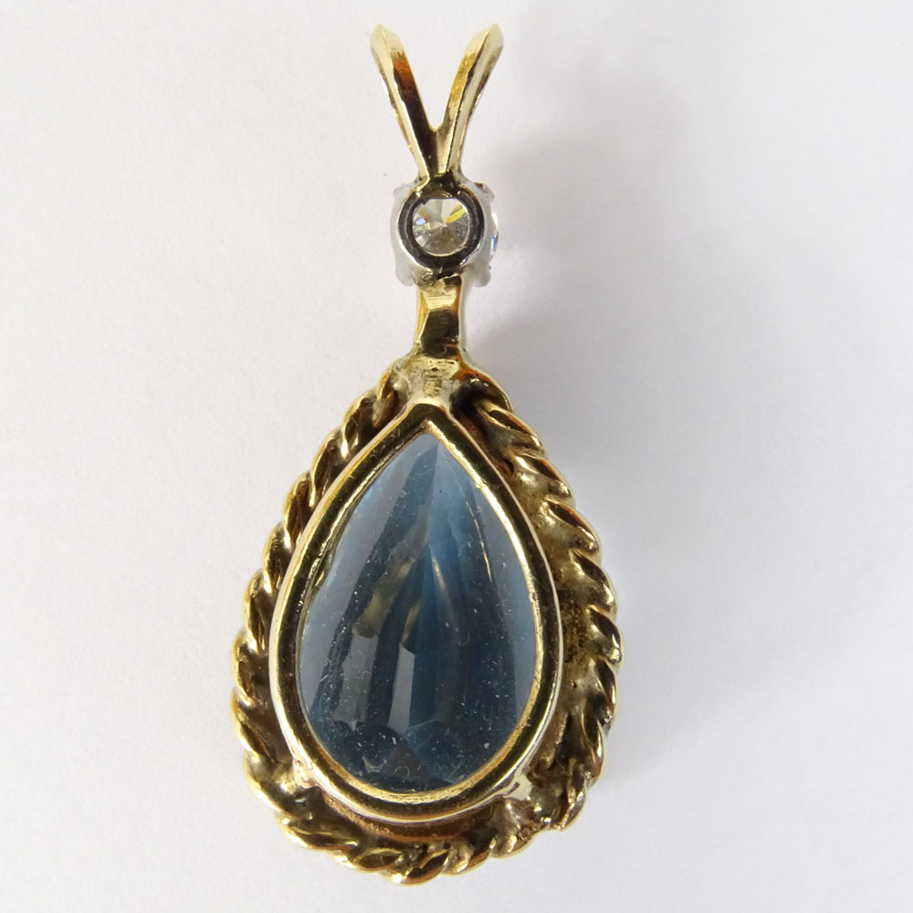 Vintage Pear Shaped Blue Topaz, approx. .25 Carat Diamond and 14 Karat ...