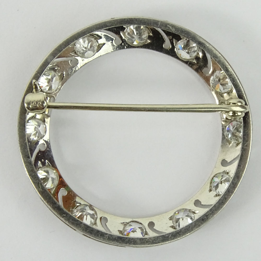 Antique Approx. 3.0 Carat Round Cut Diamond and 14 Karat White Gold Circle Brooch.