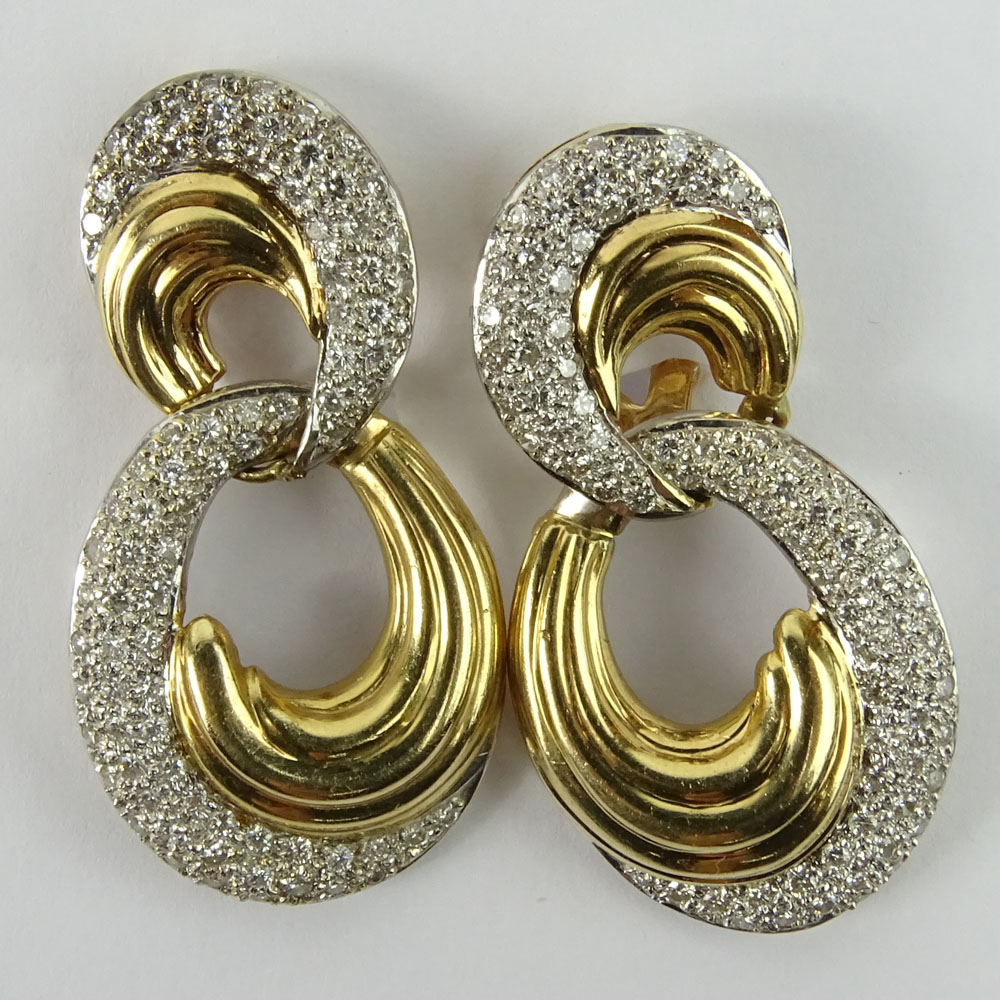 Vintage Diamond and 14 Karat Yellow Gold Dangle Earrings. Diamonds G-H color, VS1-VS2 clarity. 