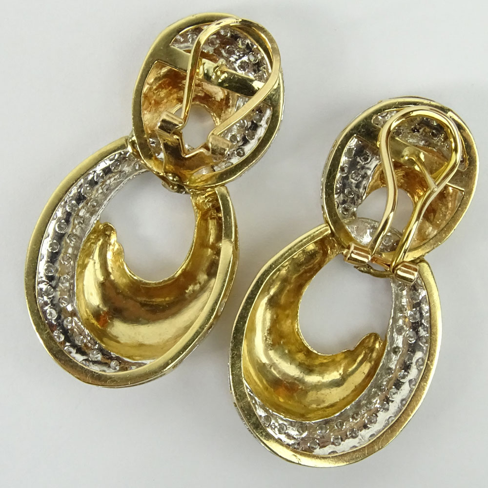 Vintage Diamond and 14 Karat Yellow Gold Dangle Earrings. Diamonds G-H color, VS1-VS2 clarity. 