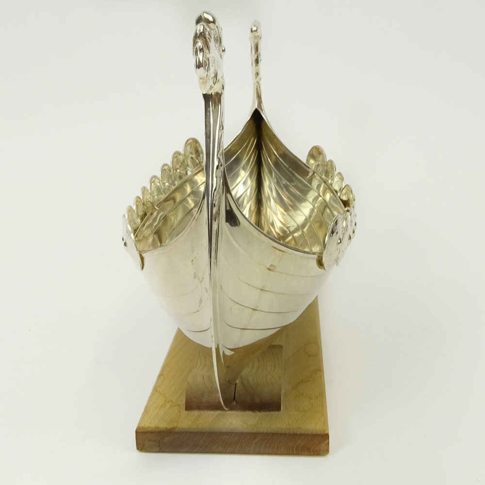 Vintage Norwegian Sterling Silver Viking Ship on Wood Stand.